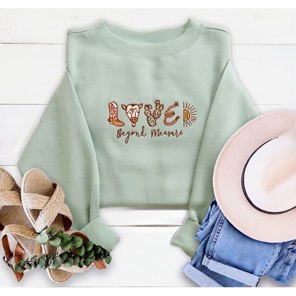 "Loved" - Western Embroidered  Sweatshirt